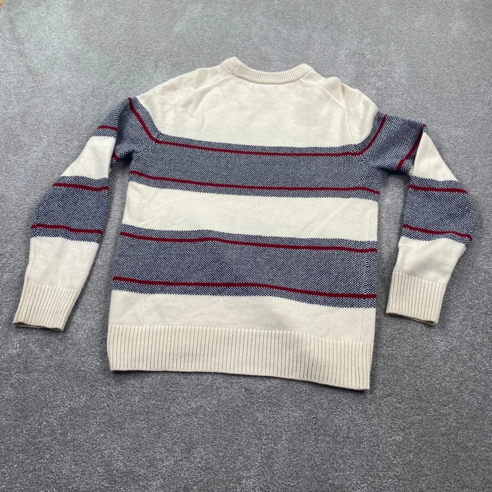 Banana Republic Striped Sweater Mens Medium Cream Wool Blend Italian Yarn Crew